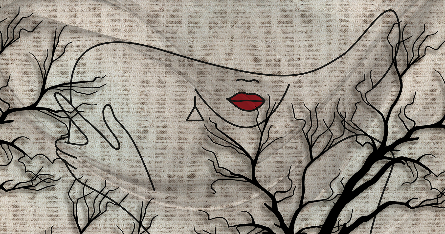 Drawing of a woman's face and a tree