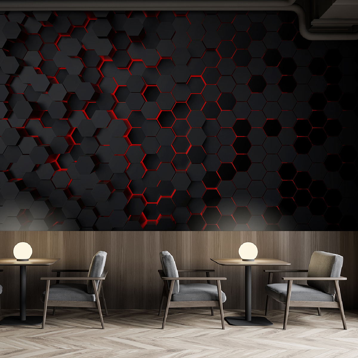 A black hexagons with red light A black hexagons with red light