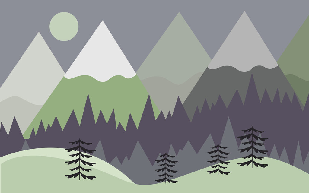 A mountain landscape with trees and mountains