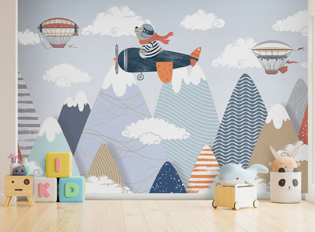 Cartoon bear flying on an airplane Cartoon bear flying on an airplane