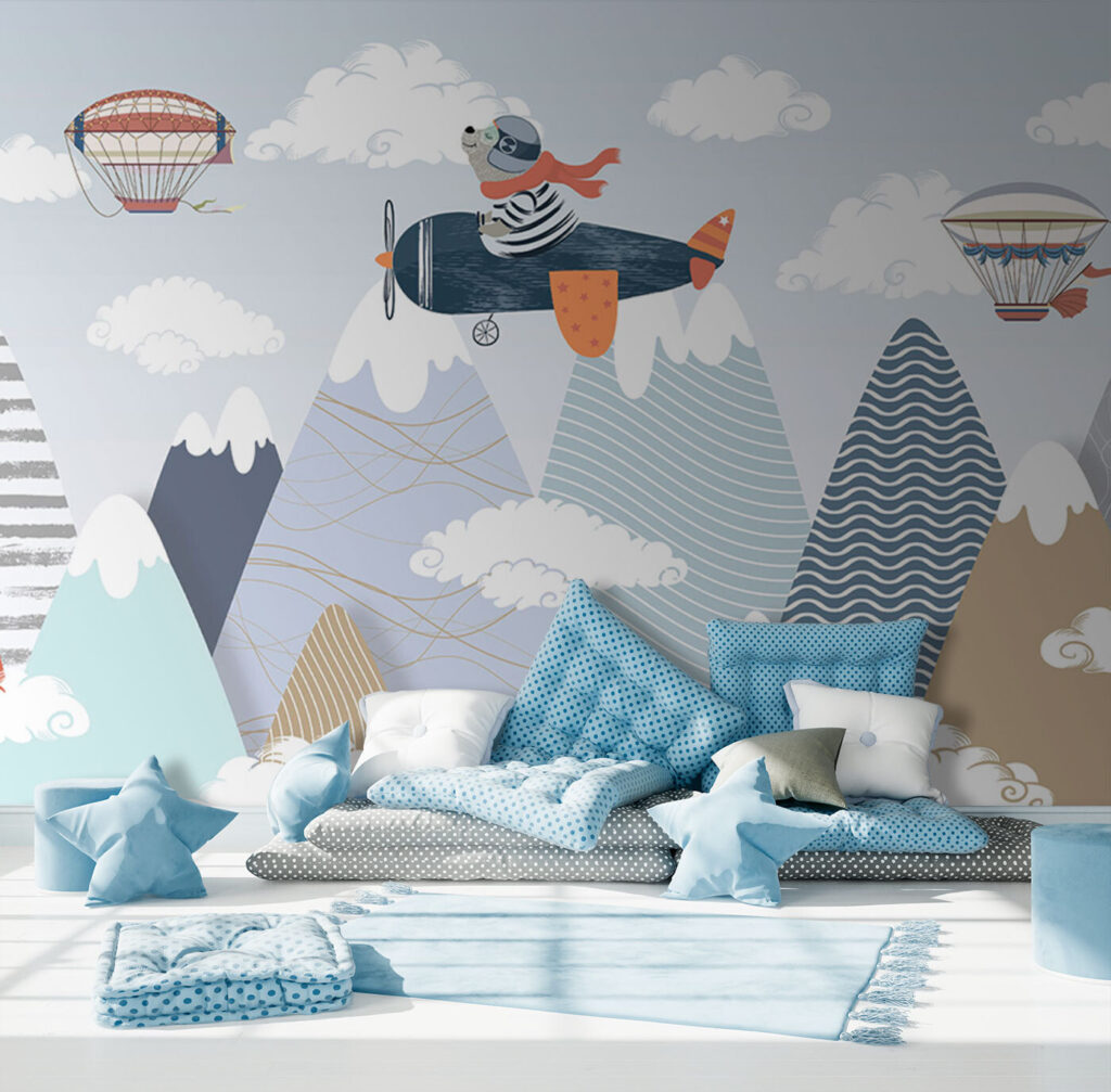 Cartoon bear flying on an airplane Cartoon bear flying on an airplane