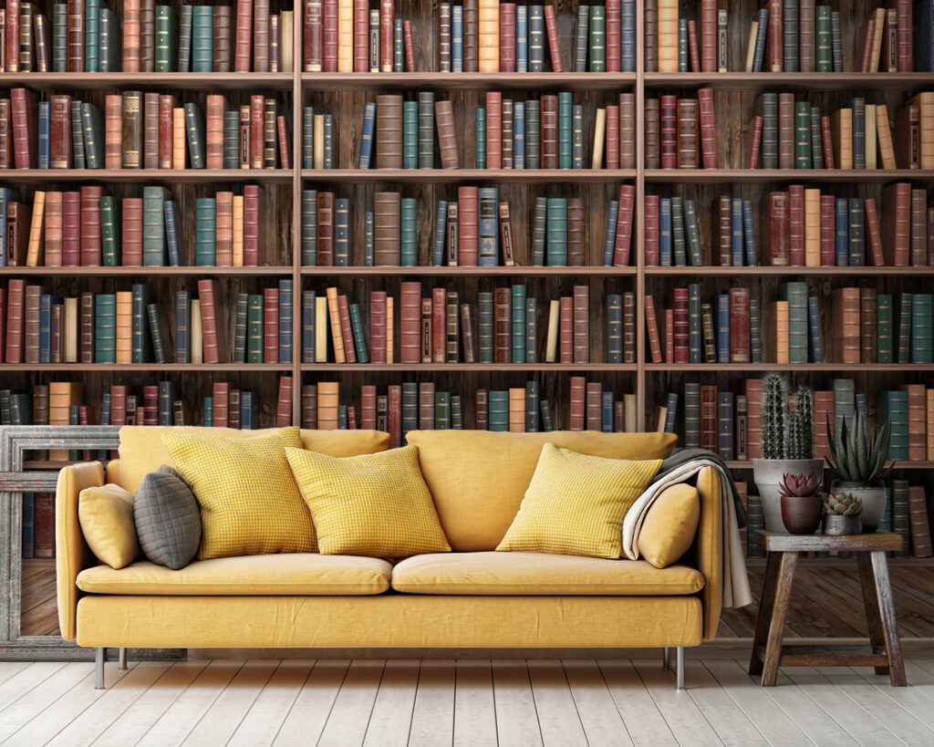 Large book shelf with many books