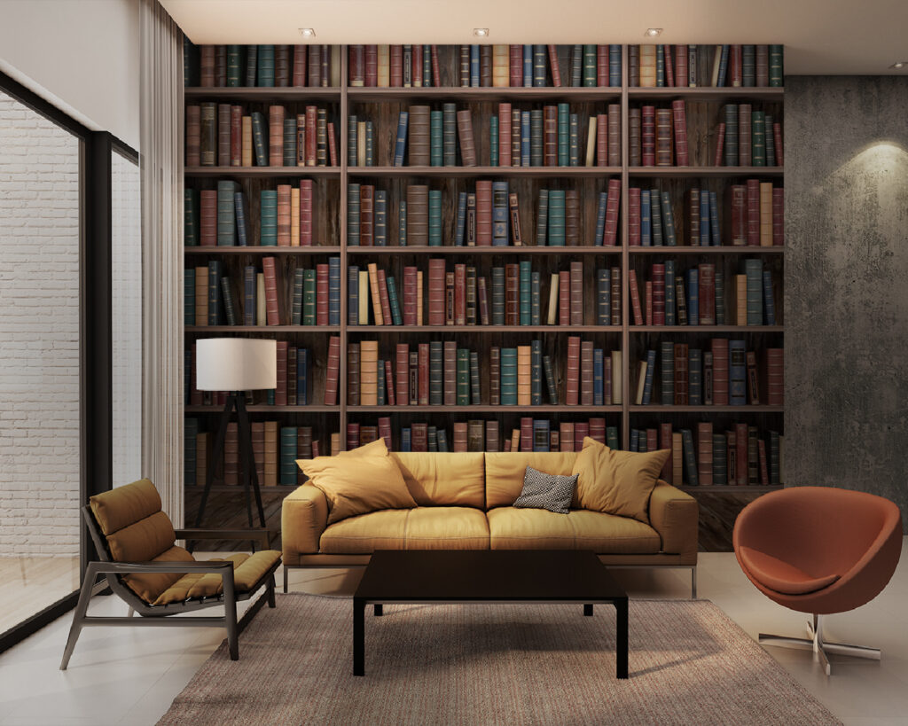 Large book shelf with many books