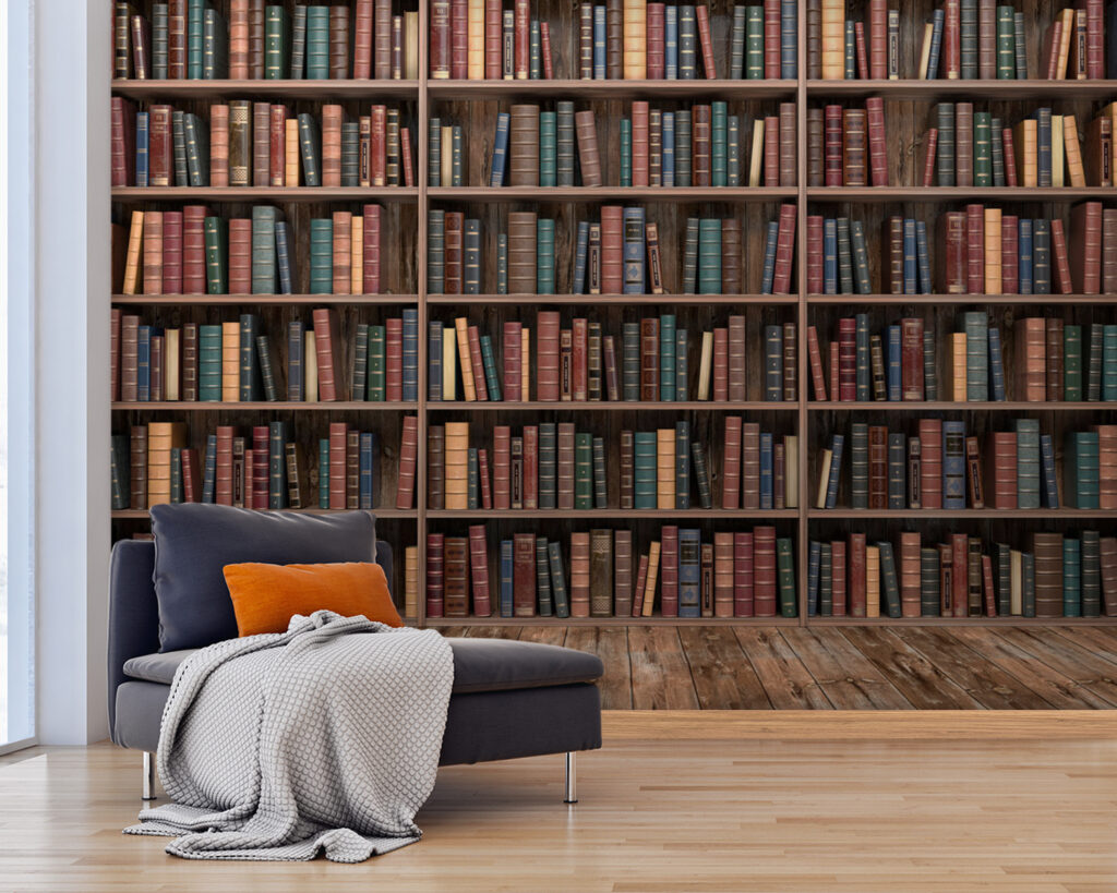 Large book shelf with many books