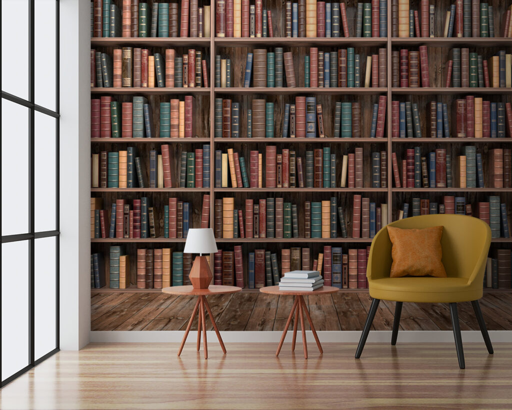 Large book shelf with many books