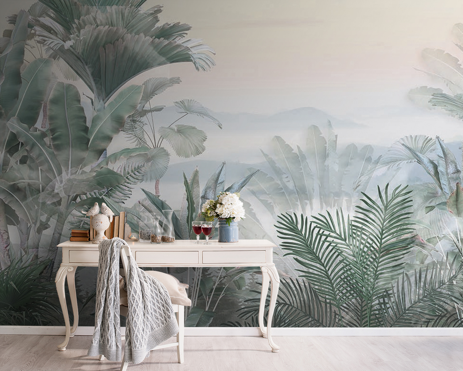 Foggy landscape with plants Foggy landscape with plants