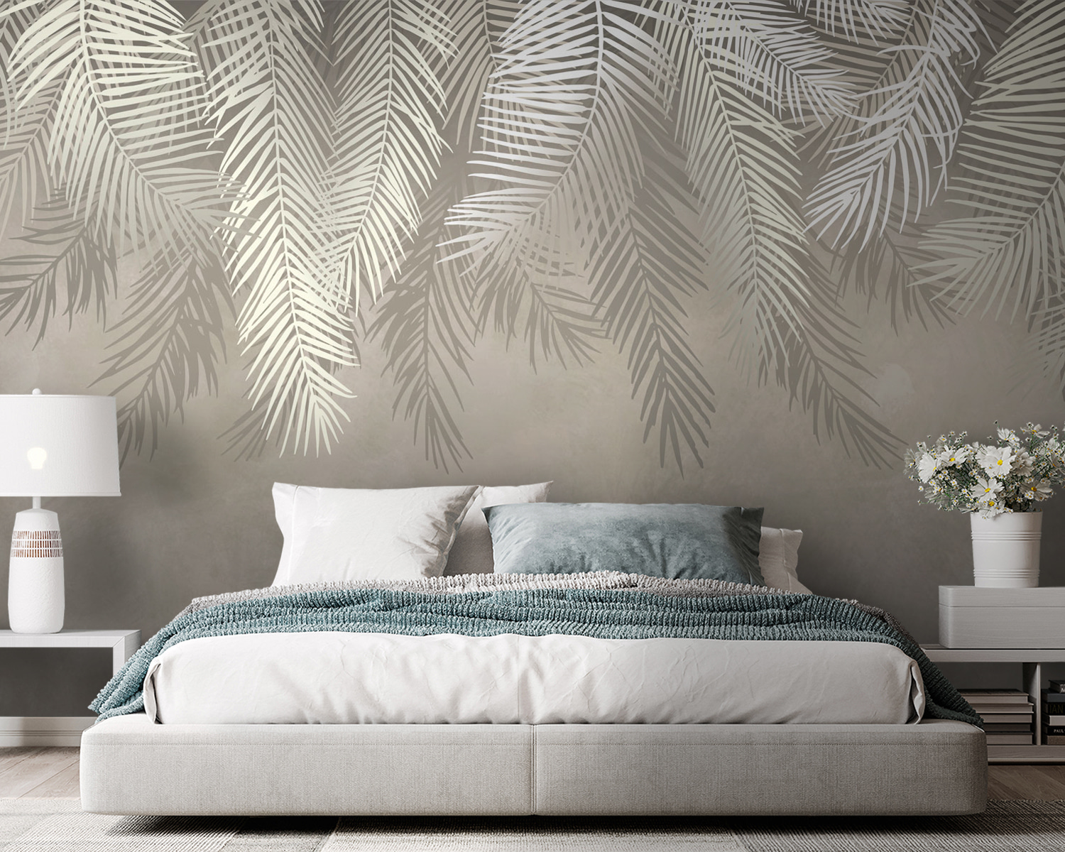 White leaves on a gray background