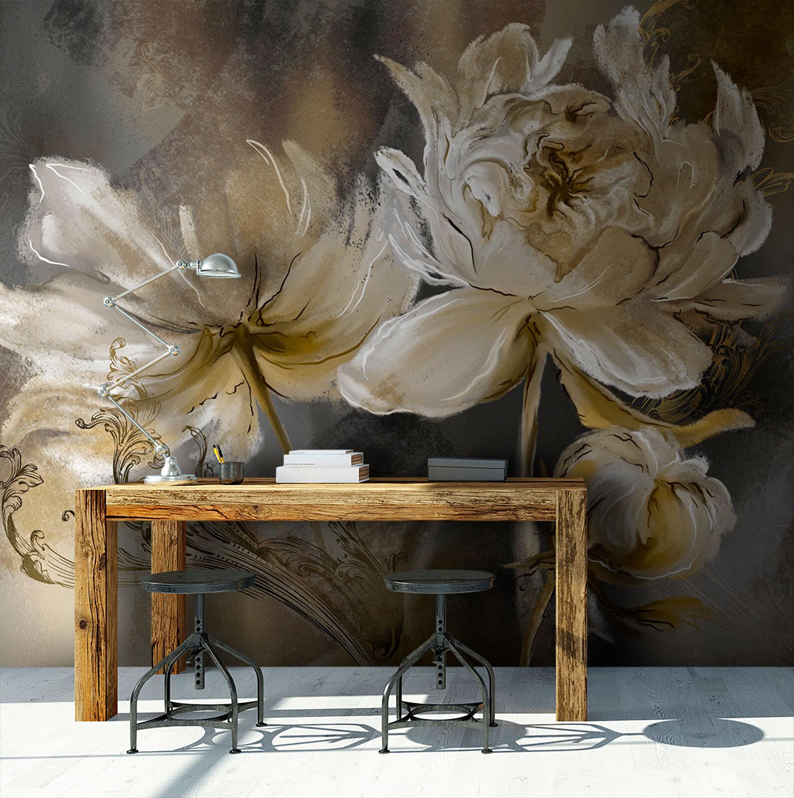 Painting of flowers on a surface