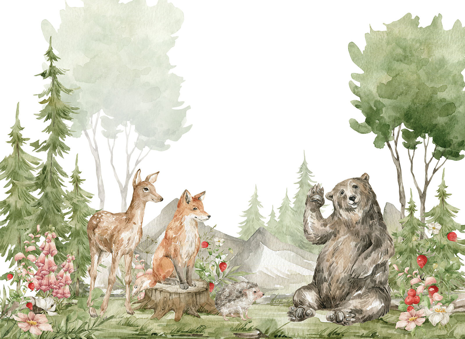 Watercolor painting of animals in the forest Watercolor painting of animals in the forest