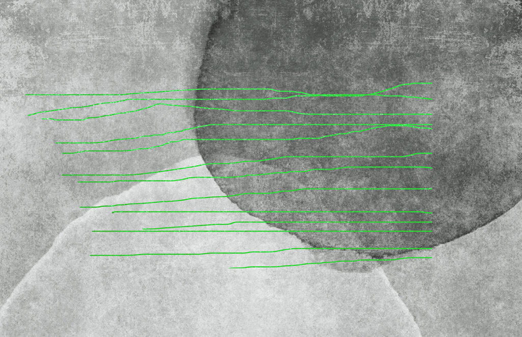 A grey and white background with green lines