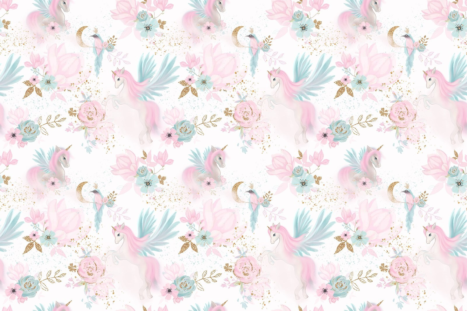 Pattern of pink and blue unicorns and flowers Pattern of pink and blue unicorns and flowers