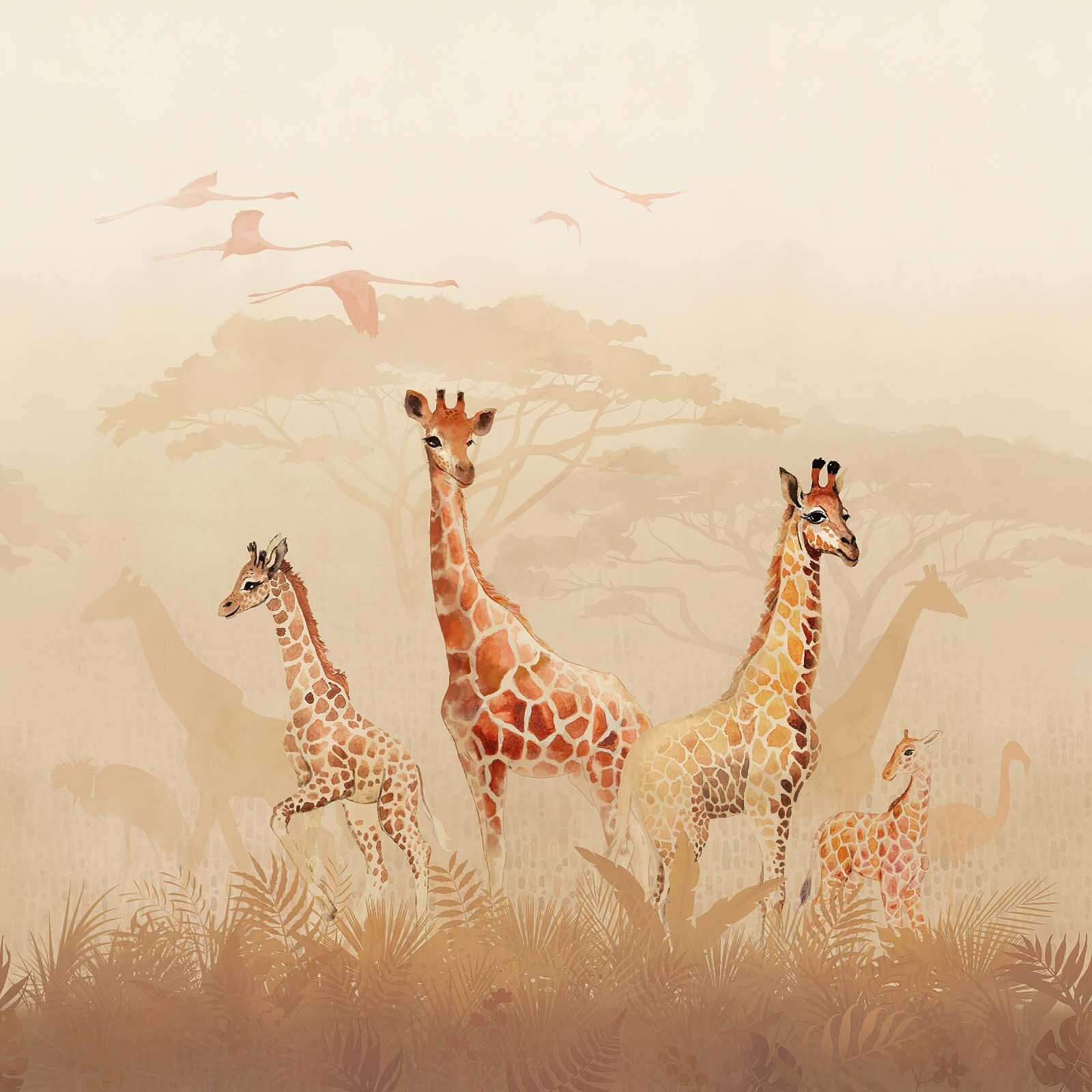 Group of giraffes in a field