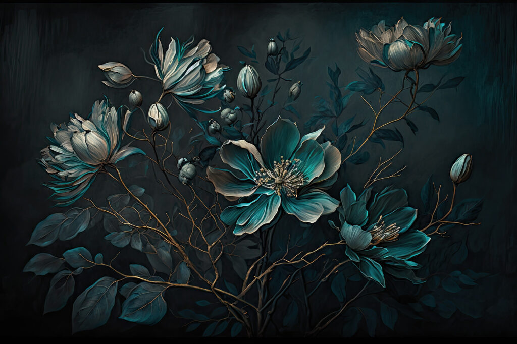 Painting of flowers on a black background