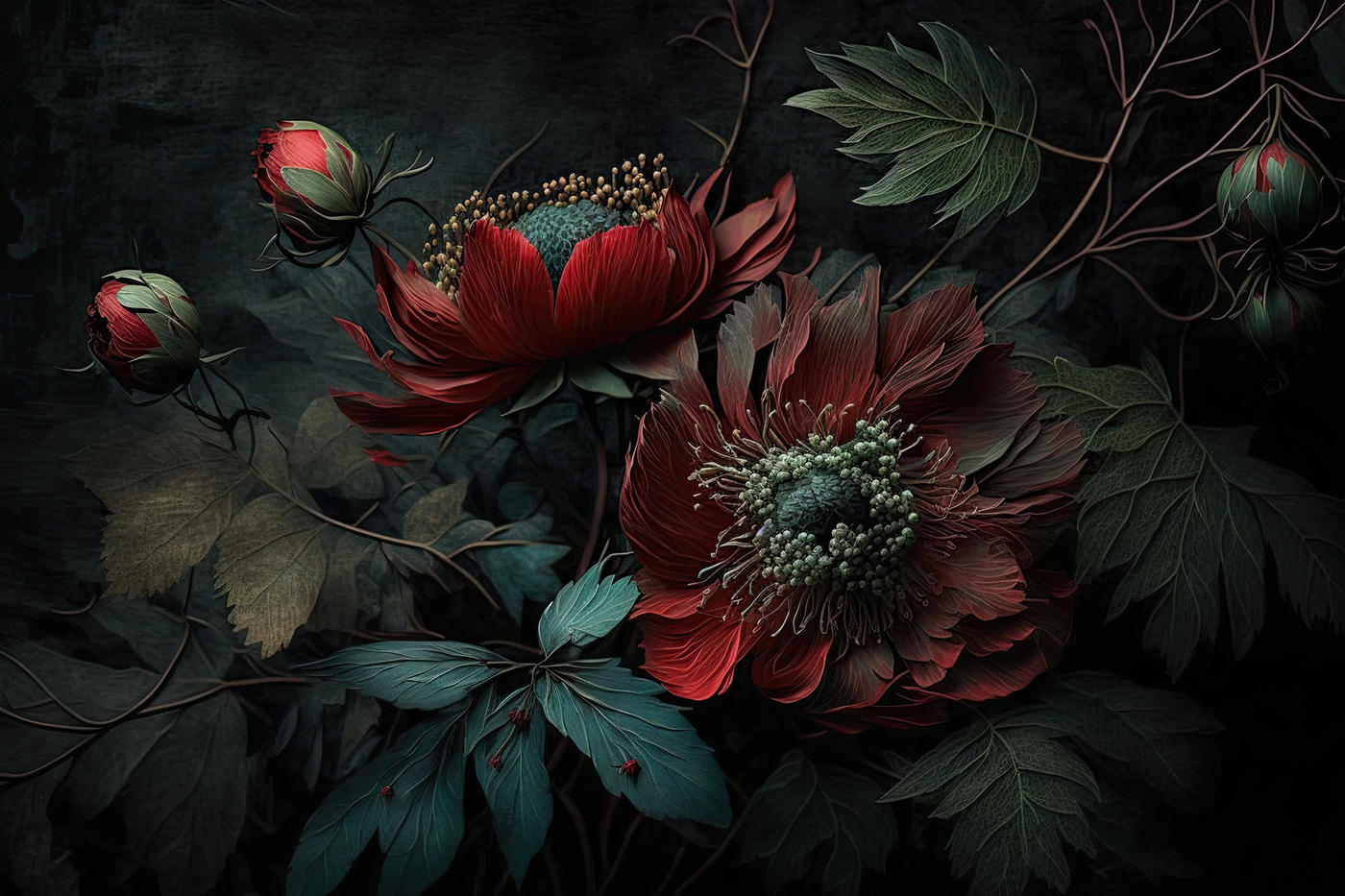 Dark blooms in a moody setting Dark blooms in a moody setting