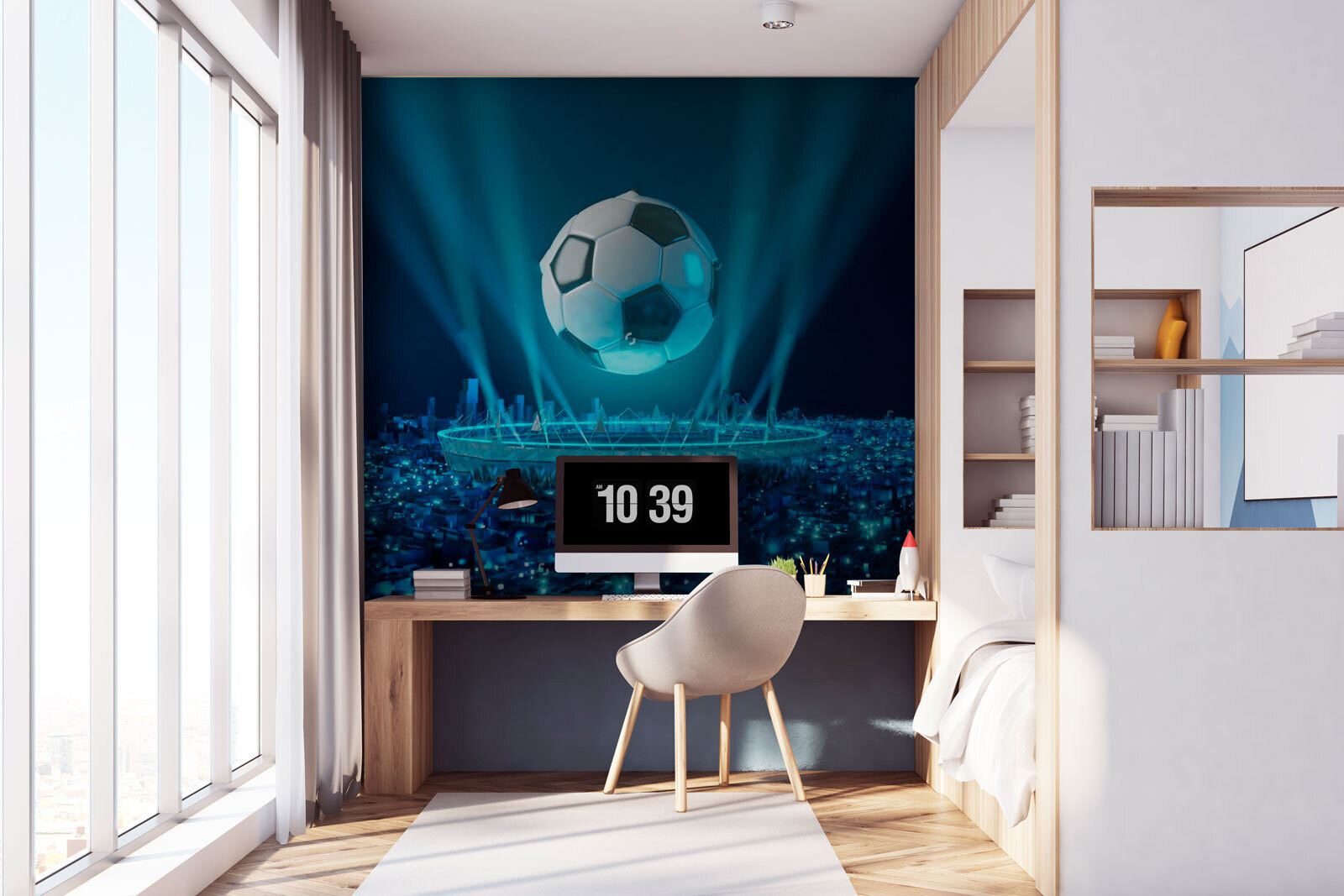 Football ball above a stadium Football ball above a stadium