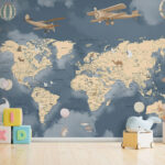 Fototapeta Mapa světa s letadly a balóny