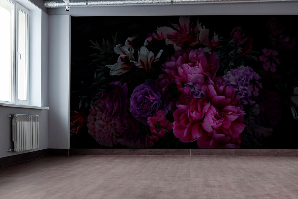 Group of flowers on a black background