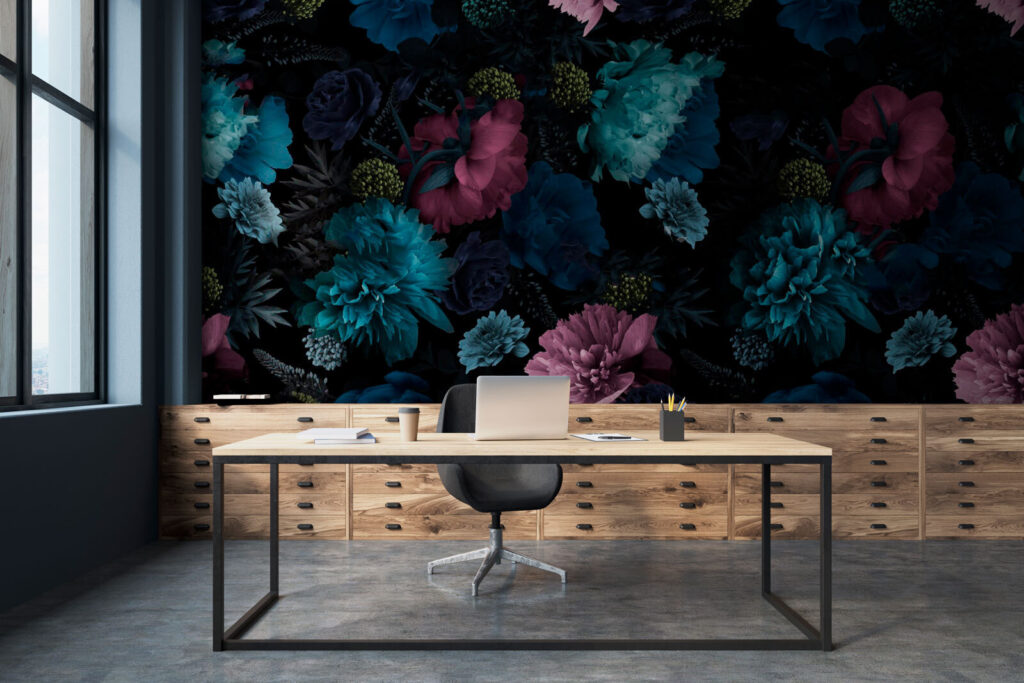 Vibrant floral pattern on black background