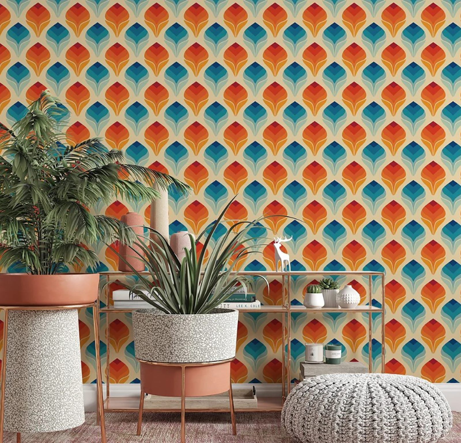 Vzor oranžových a modrých listů u71428pig1m - Vzor oranžových a modrých listů - tegory