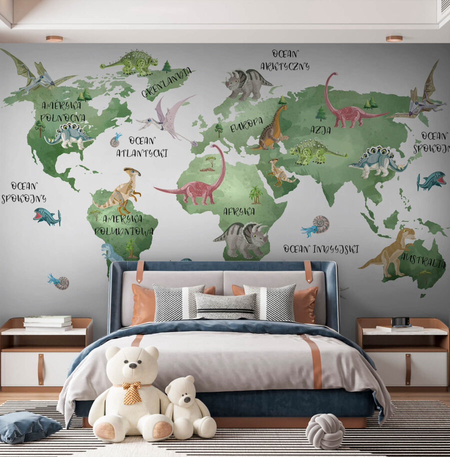 Mapa světa s dinosaury