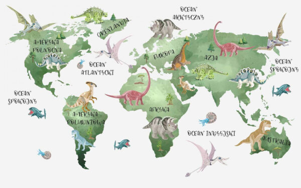 Mapa světa s dinosaury Mapa světa s dinosaury