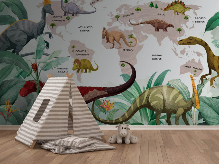 Mapa dinosaurů s rostlinami a názvy Mapa dinosaurů s rostlinami a názvy