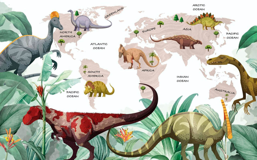 Mapa dinosaurů s rostlinami a názvy Mapa dinosaurů s rostlinami a názvy