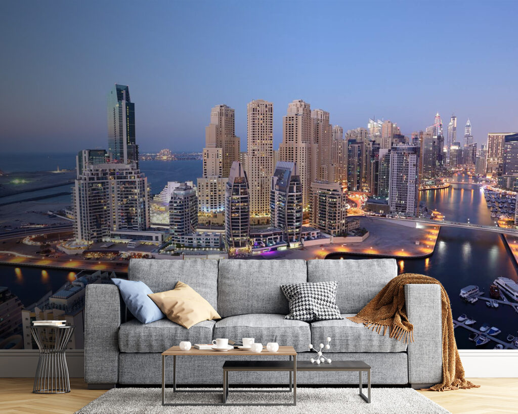 City with lights on the water City with lights on the water