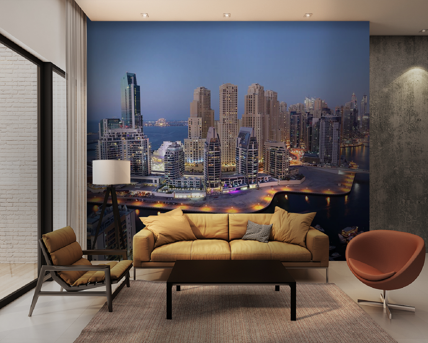 City with lights on the water City with lights on the water