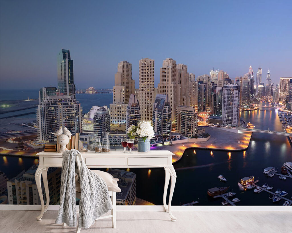 City with lights on the water City with lights on the water