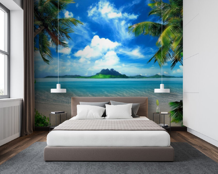 Beach with palm trees and blue water Beach with palm trees and blue water