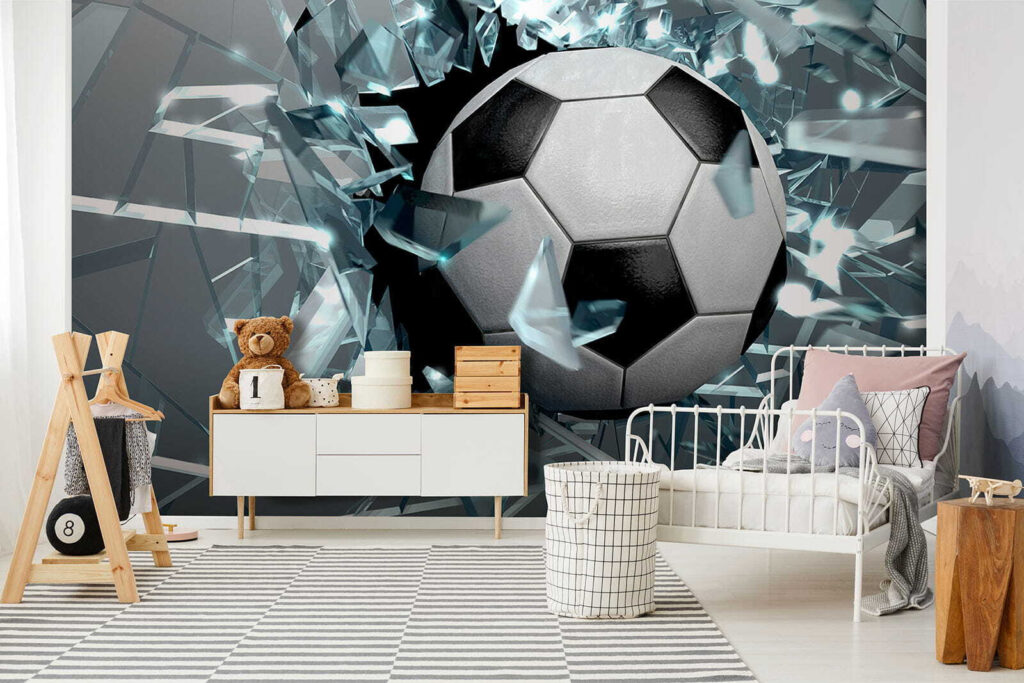 Football ball breaking through glass Football ball breaking through glass