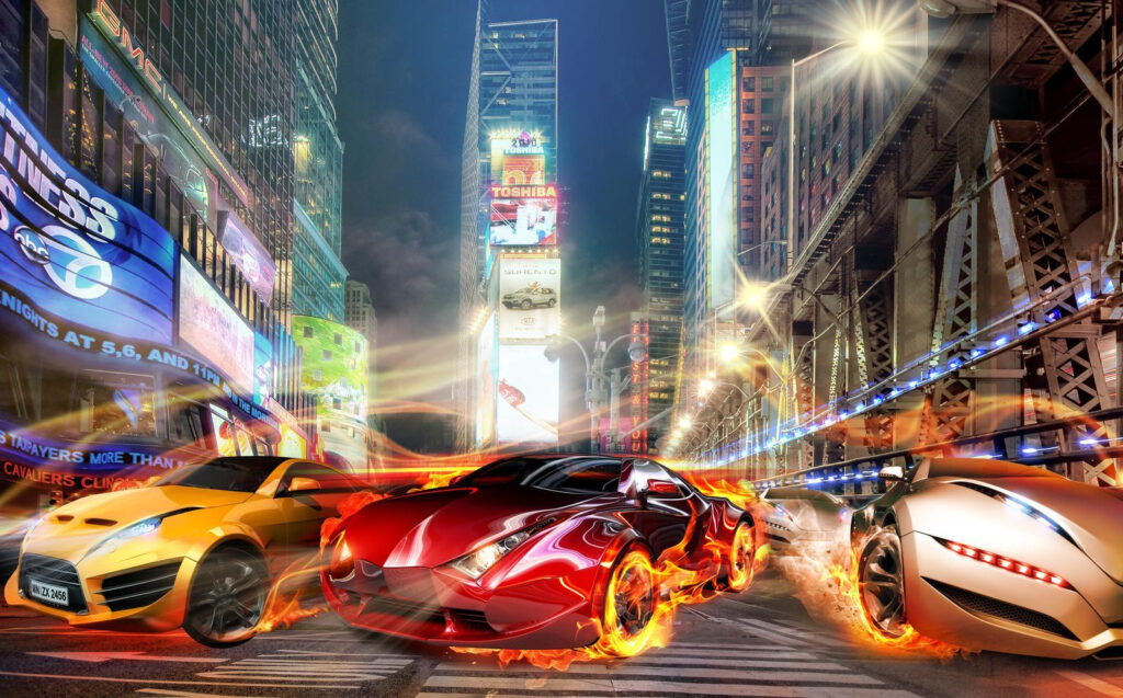 Hořící auto ve městě Hořící auto ve městě