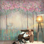 Fototapeta Obraz lesa se stromy a květinami