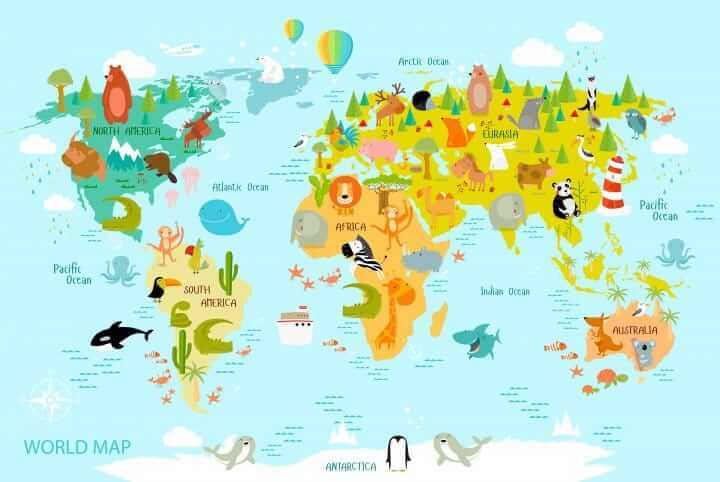 Mapa světa se zvířaty Mapa světa se zvířaty