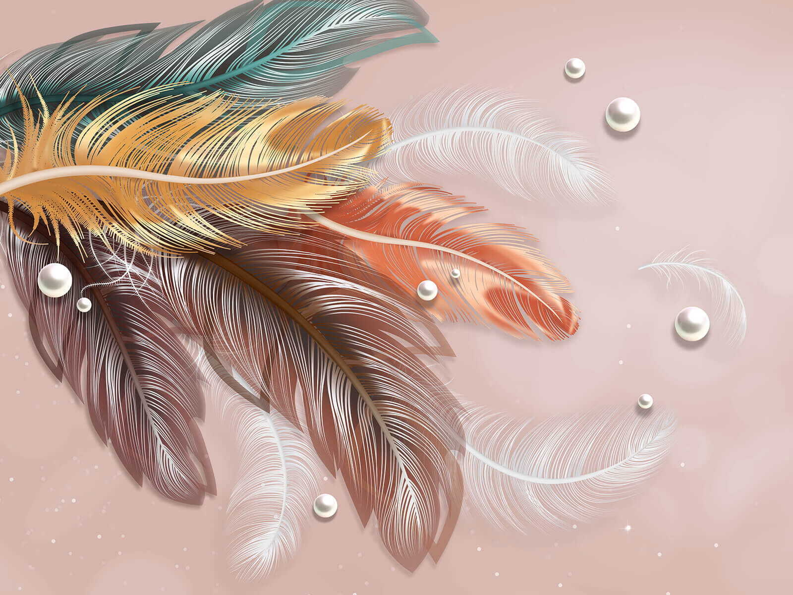 Skupina barevných peří a perel u59817p - Skupina barevných peří a perel - tegory