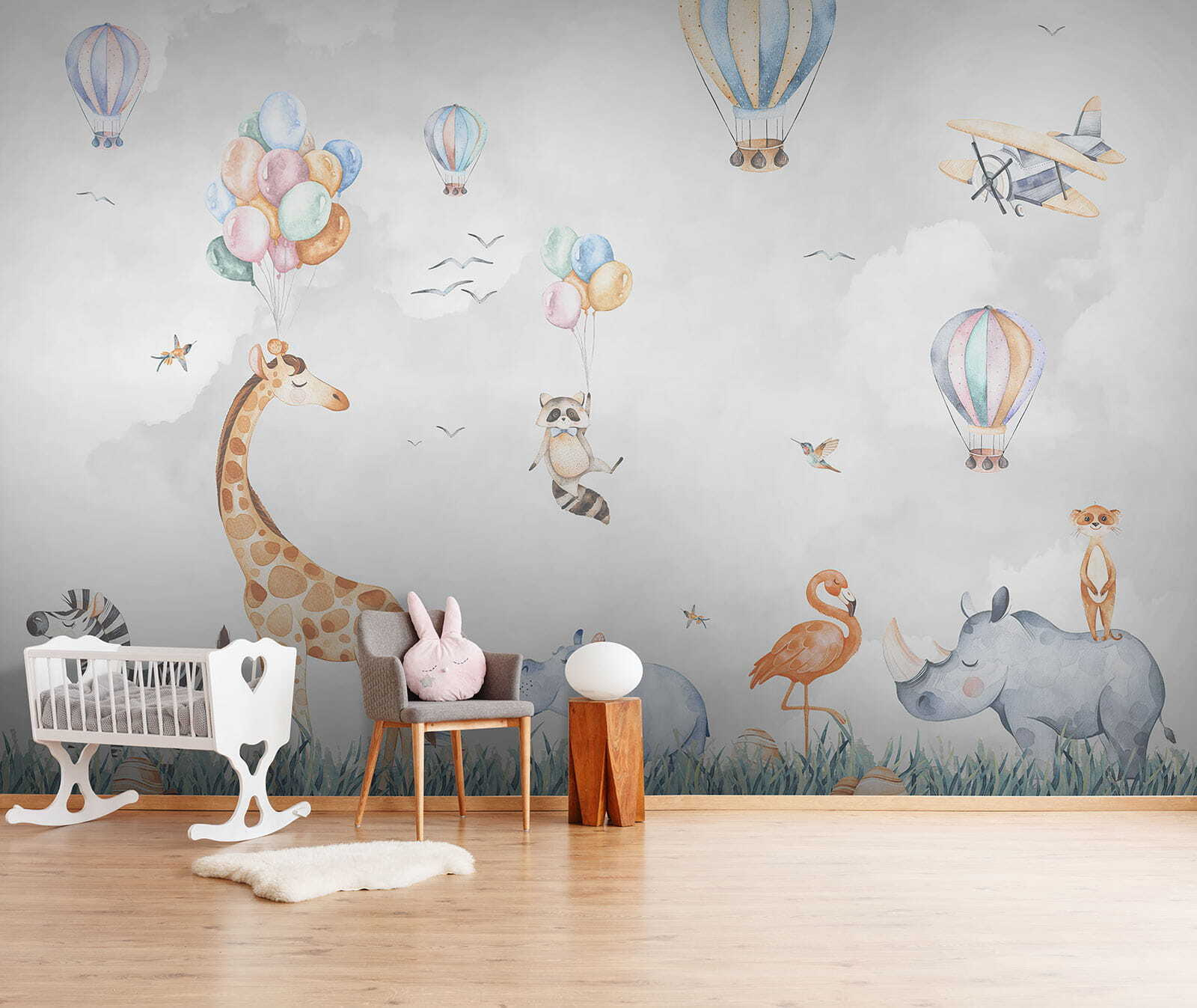 Wall mural of animals and balloons