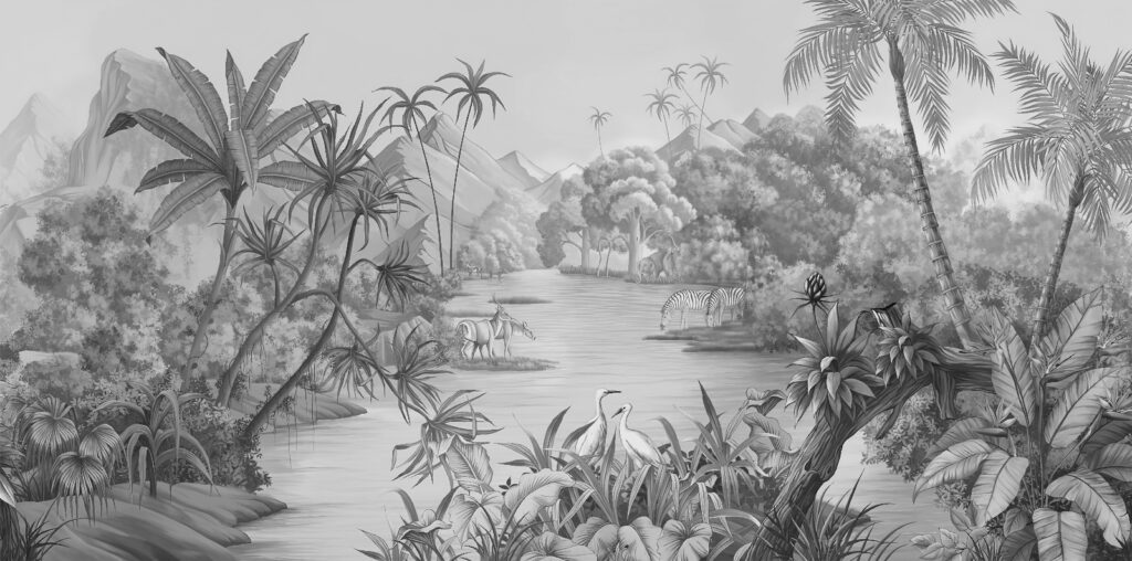River with zebras and mountains