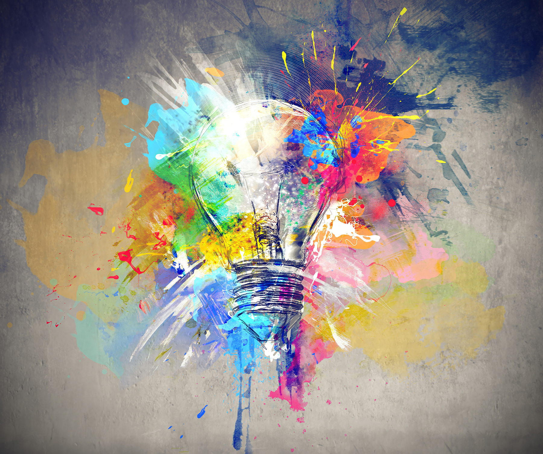 Light bulb with colorful paint splatters