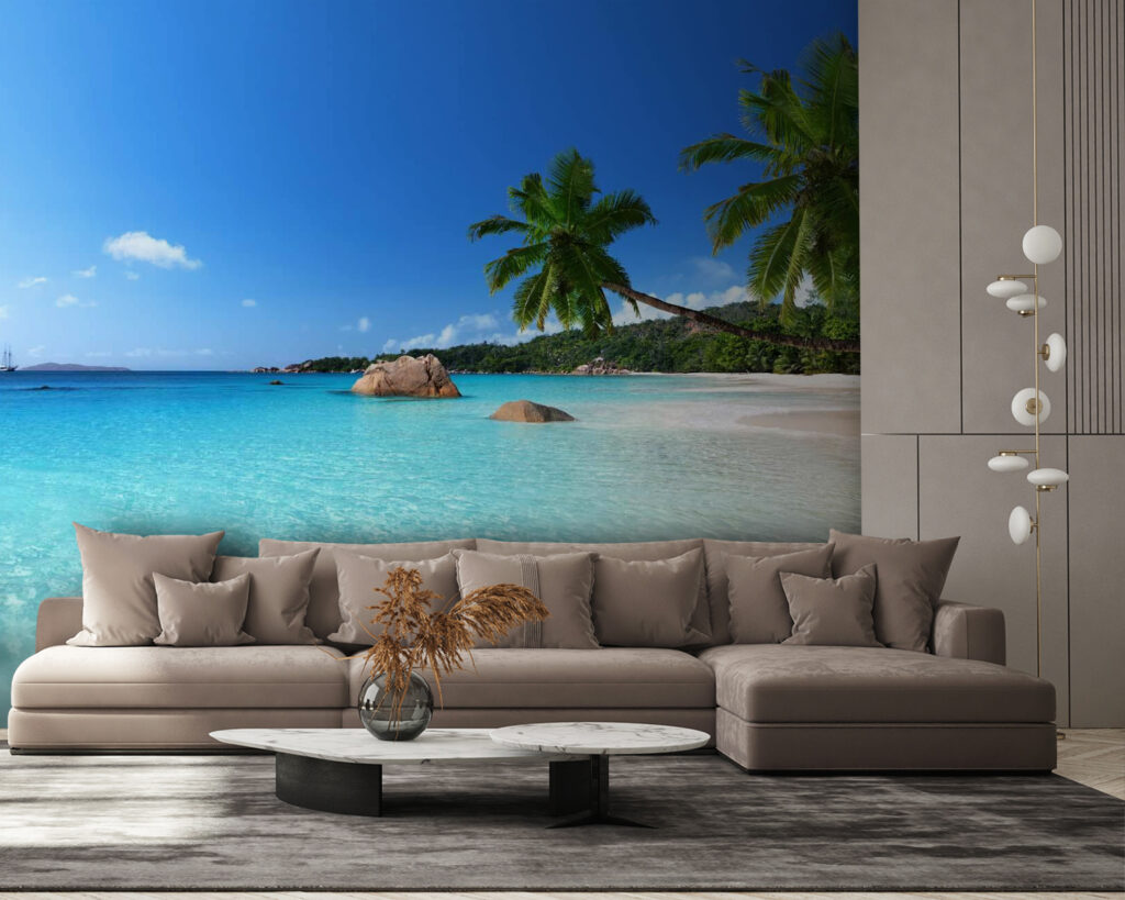 Beach with palm trees and blue water Beach with palm trees and blue water