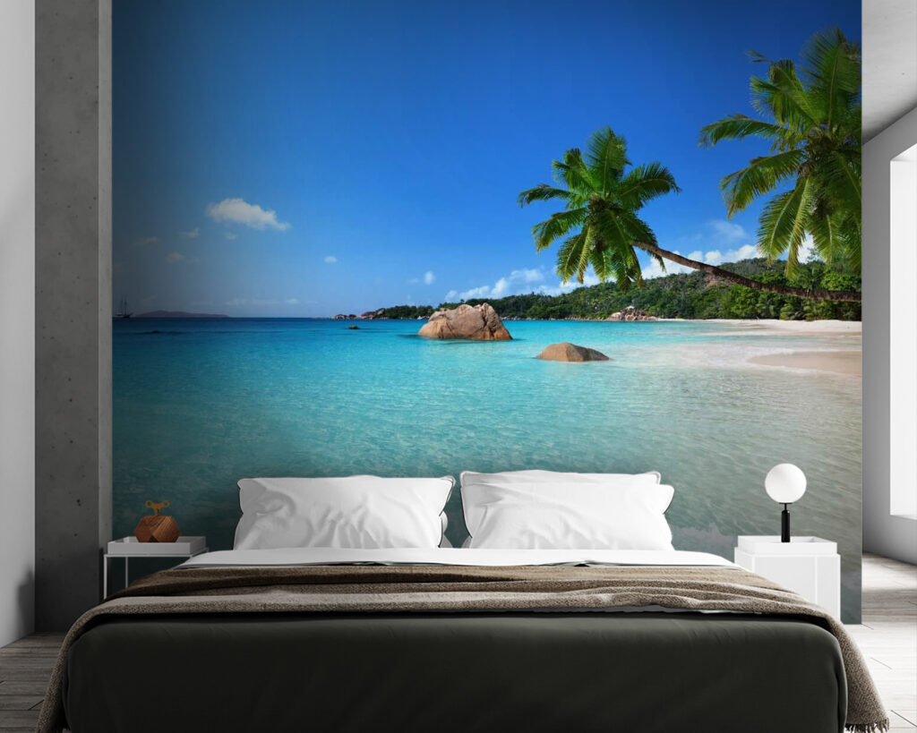 Beach with palm trees and blue water Beach with palm trees and blue water