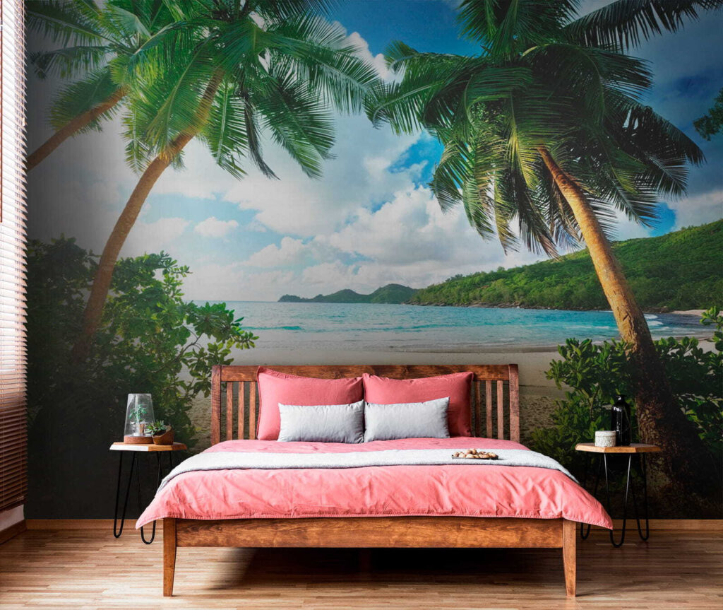 Beach with palm trees and blue water