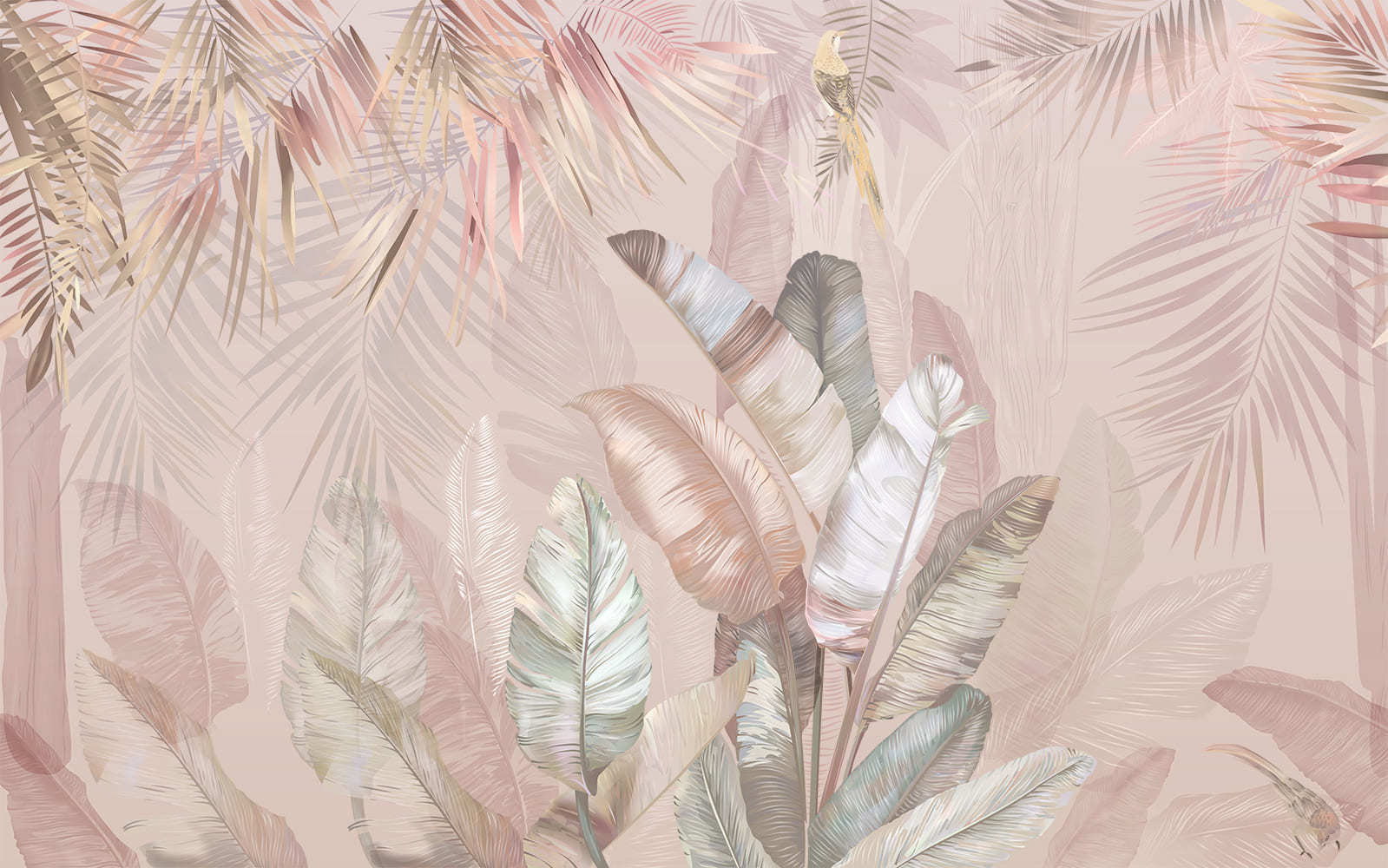 Tropical leaves in soft pastel hues
