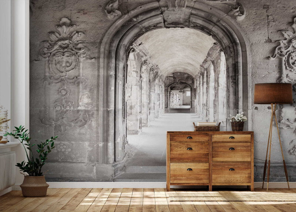 Stone archway with a stone wall