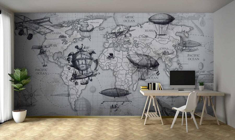 Mapa světa s různými typy balónů