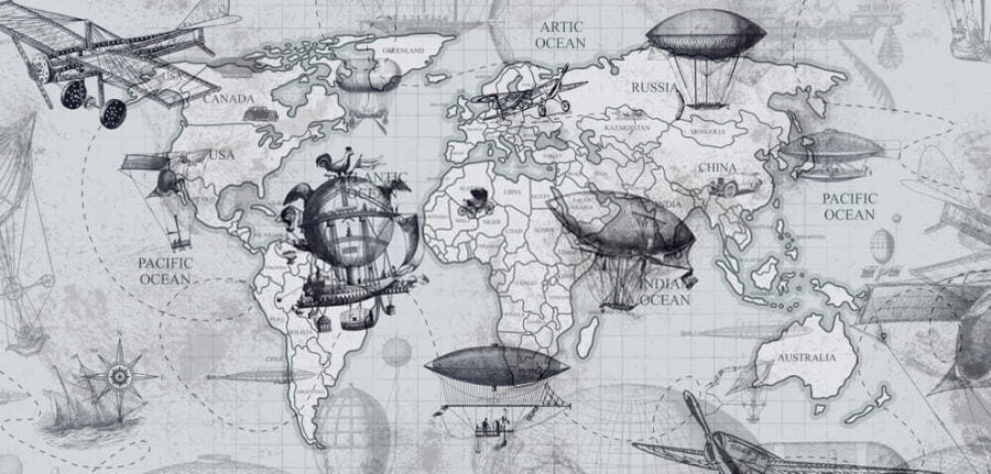 Mapa světa s různými typy balónů