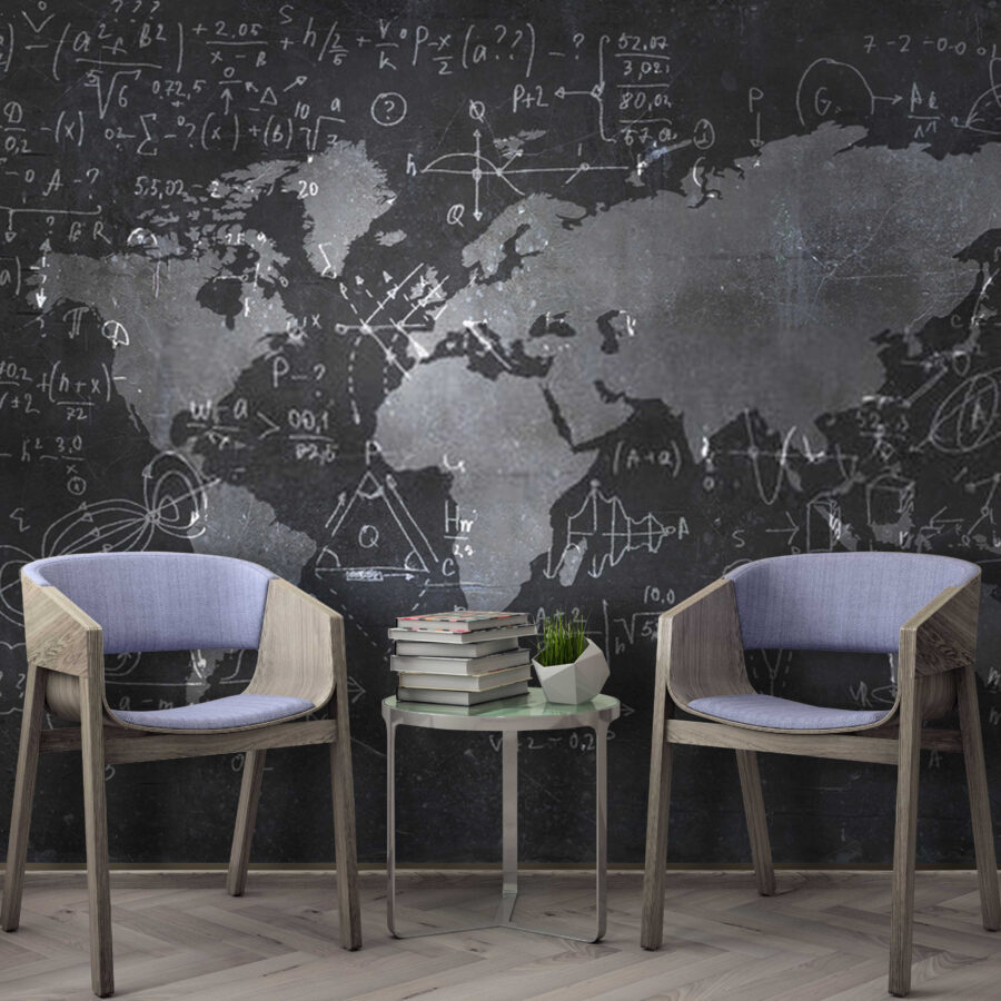 Tabule s mapou a matematickými rovnicemi