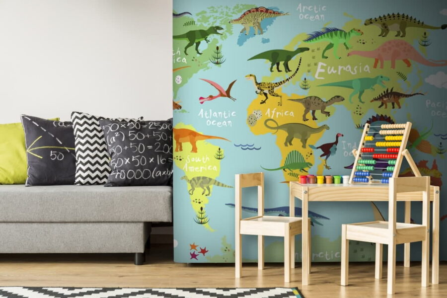Mapa dinosaurů s bílým textem Mapa dinosaurů s bílým textem