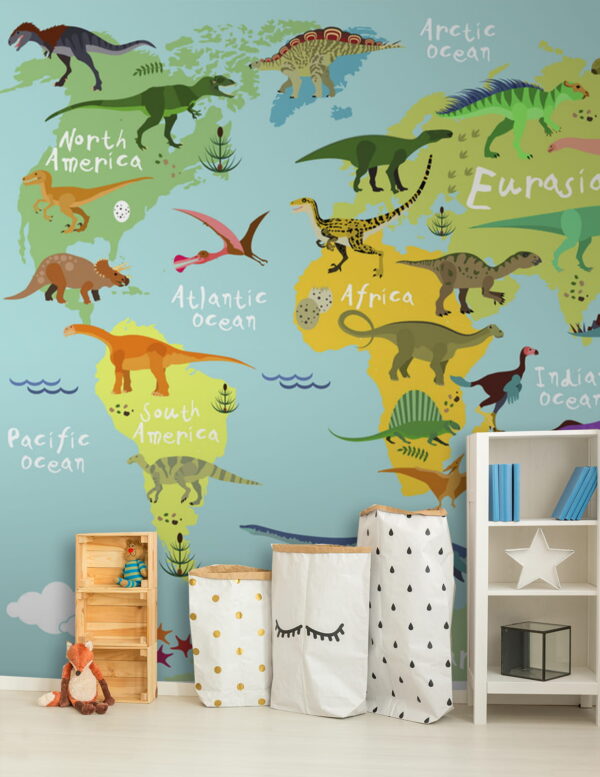 Mapa dinosaurů s bílým textem Mapa dinosaurů s bílým textem