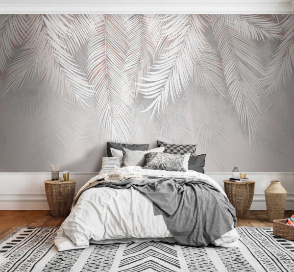 Bílé listy na šedém pozadí Bílé listy na šedém pozadí